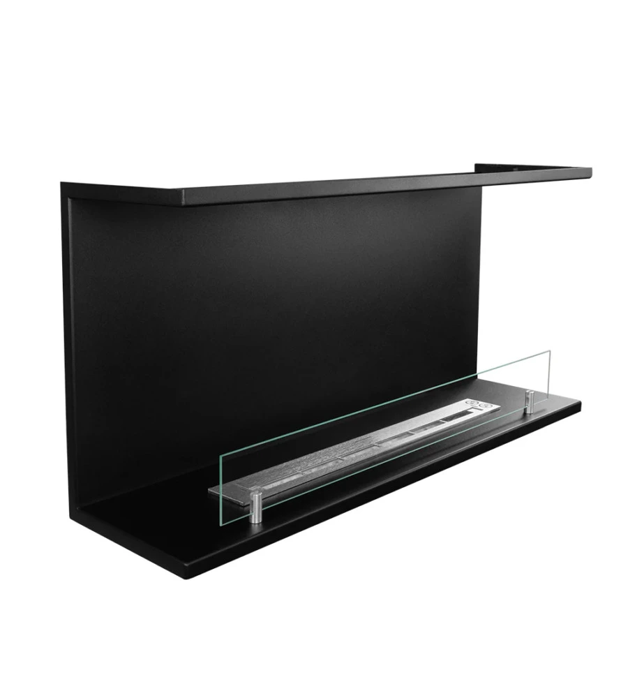 CAMINO BIOETANOLO DA INCASSO AD ANGOLO DIVINA FIRE "TREVI 90" IN ACCIAIO NERO 90X45 CM
