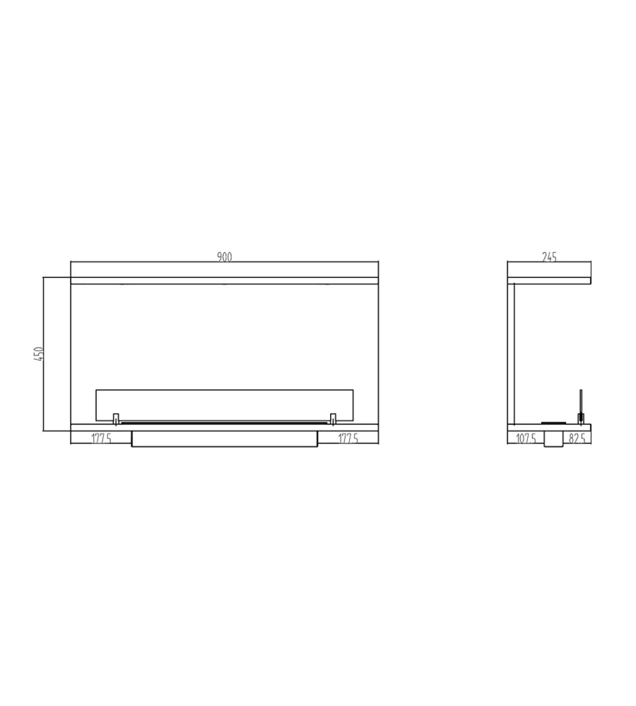 CAMINO BIOETANOLO DA INCASSO AD ANGOLO DIVINA FIRE "TREVI 90" IN ACCIAIO NERO 90X45 CM