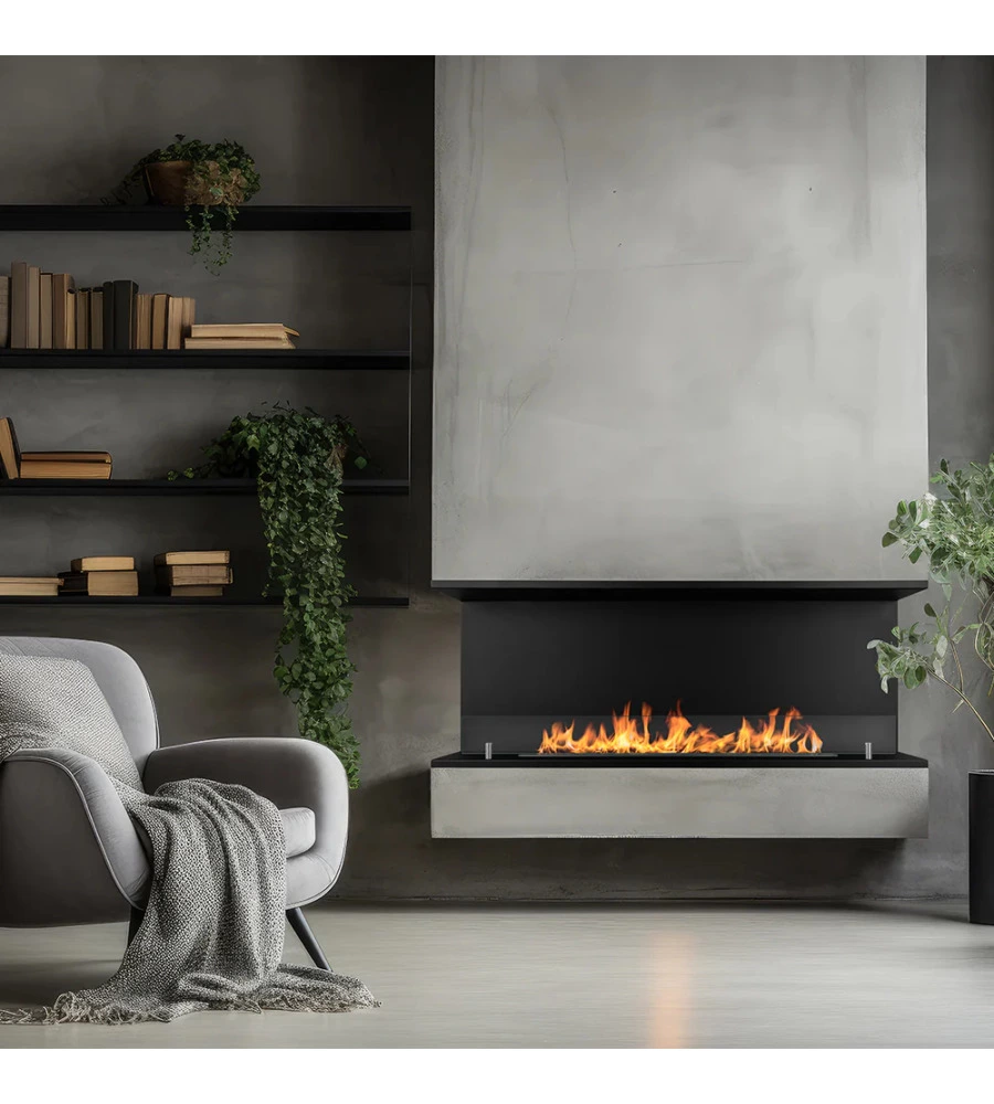 CAMINO BIOETANOLO DA INCASSO AD ANGOLO DIVINA FIRE "TREVI 120" IN ACCIAIO NERO 120X50 CM