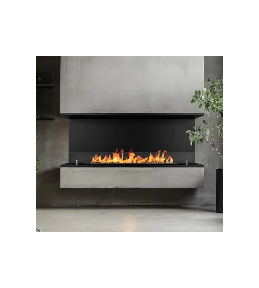CAMINO BIOETANOLO DA INCASSO AD ANGOLO DIVINA FIRE "TREVI 120" IN ACCIAIO NERO 120X50 CM