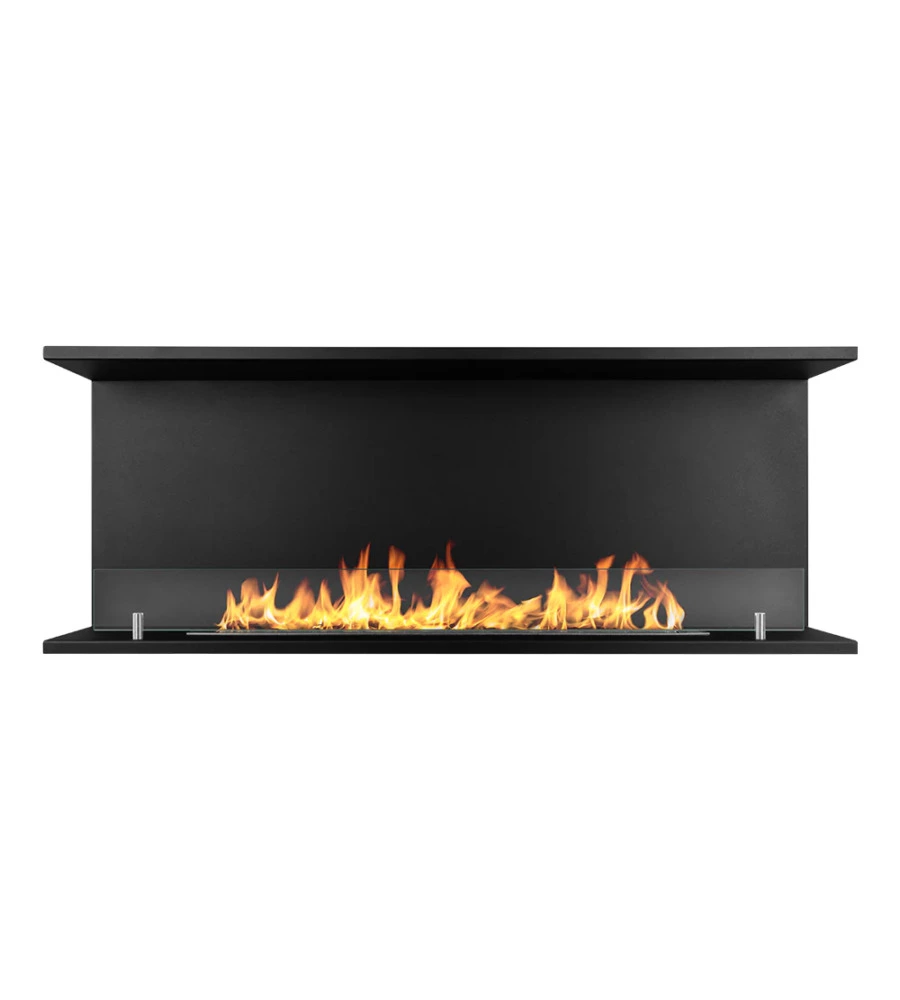CAMINO BIOETANOLO DA INCASSO AD ANGOLO DIVINA FIRE "TREVI 120" IN ACCIAIO NERO 120X50 CM