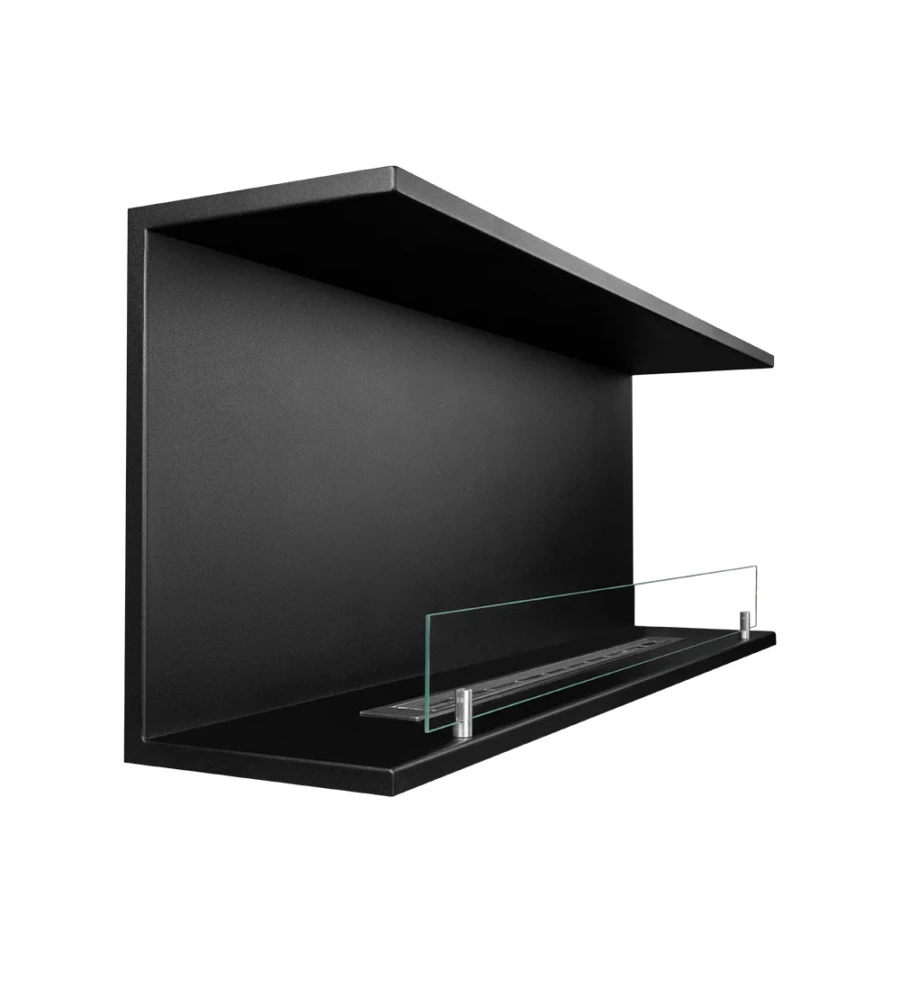 CAMINO BIOETANOLO DA INCASSO AD ANGOLO DIVINA FIRE "TREVI 120" IN ACCIAIO NERO 120X50 CM