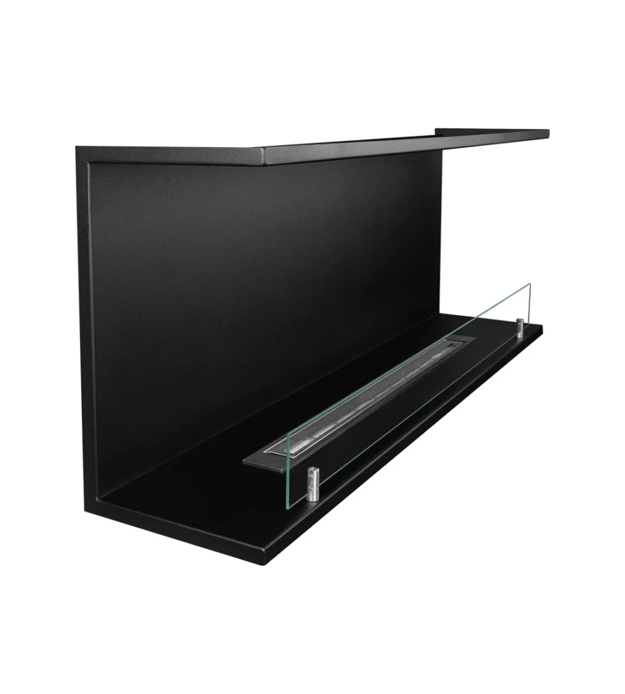 CAMINO BIOETANOLO DA INCASSO AD ANGOLO DIVINA FIRE "TREVI 120" IN ACCIAIO NERO 120X50 CM