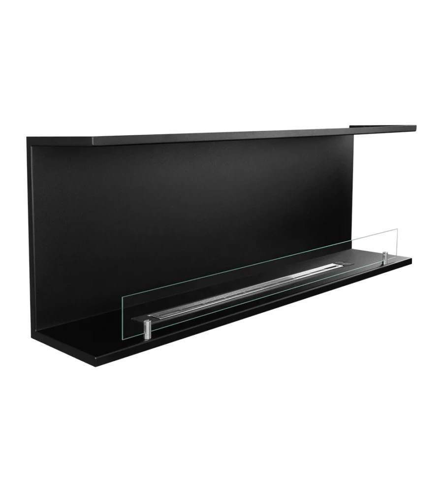 CAMINO BIOETANOLO DA INCASSO AD ANGOLO DIVINA FIRE "TREVI 120" IN ACCIAIO NERO 120X50 CM