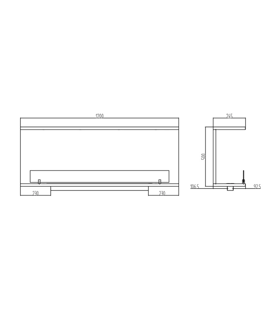 CAMINO BIOETANOLO DA INCASSO AD ANGOLO DIVINA FIRE "TREVI 120" IN ACCIAIO NERO 120X50 CM