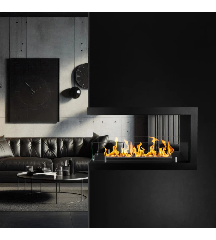 CAMINO BIOETANOLO DA INCASSO 3 LATI DIVINA FIRE "MARATEA 90" IN ACCIAIO NERO 90X50 CM