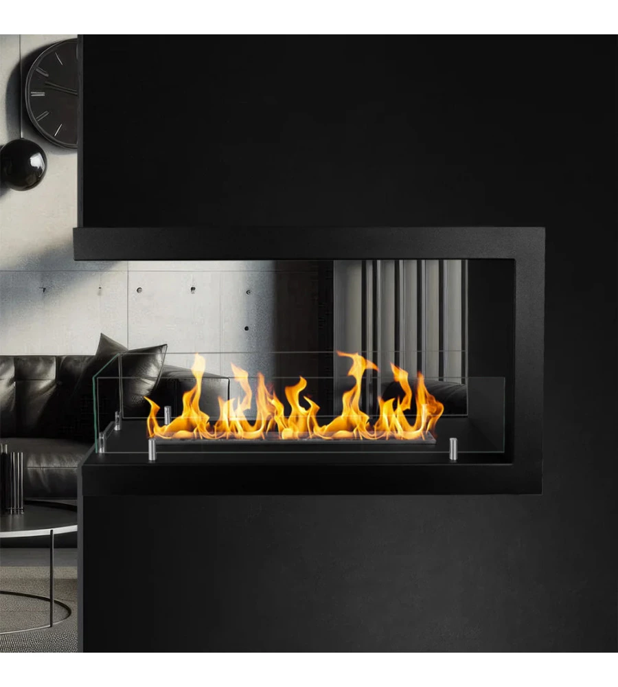 CAMINO BIOETANOLO DA INCASSO 3 LATI DIVINA FIRE "MARATEA 90" IN ACCIAIO NERO 90X50 CM
