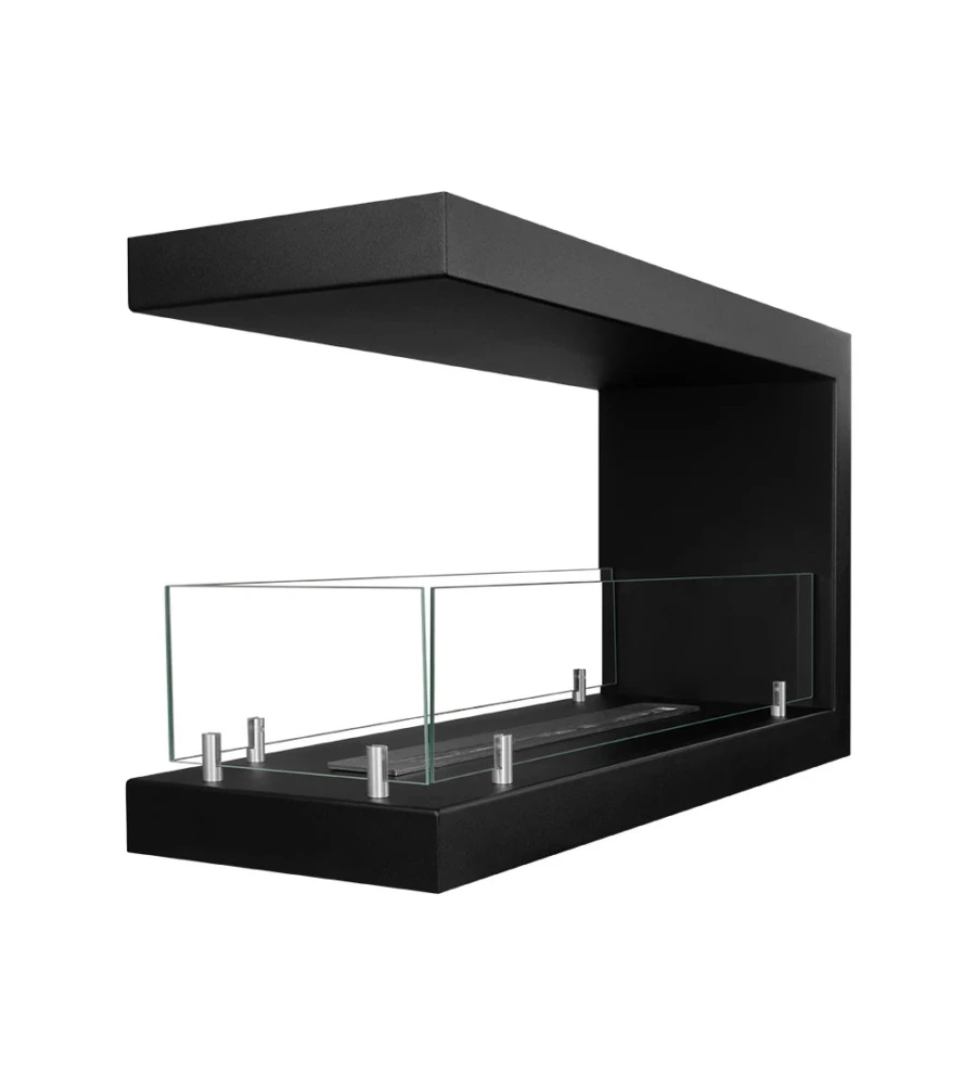 CAMINO BIOETANOLO DA INCASSO 3 LATI DIVINA FIRE "MARATEA 90" IN ACCIAIO NERO 90X50 CM