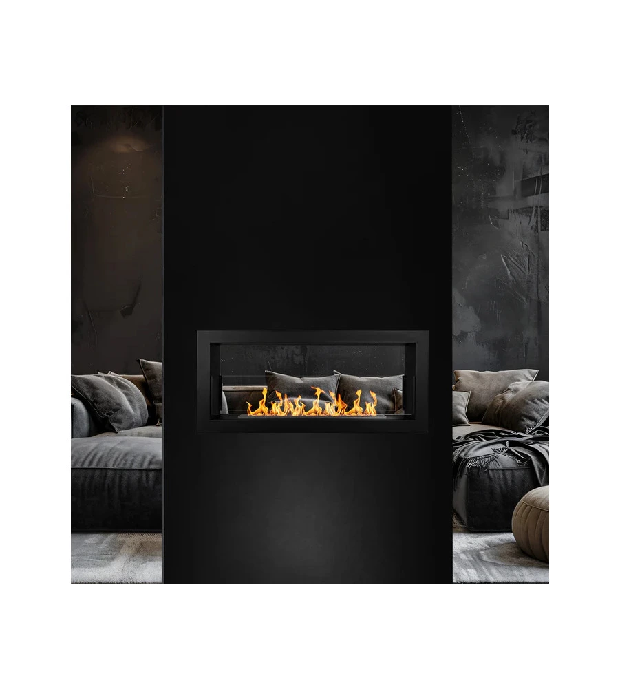 CAMINO BIOETANOLO DA INCASSO 2 LATI DIVINA FIRE "MONTEFALCO 90" IN ACCIAIO NERO 90X15,2X40 CM