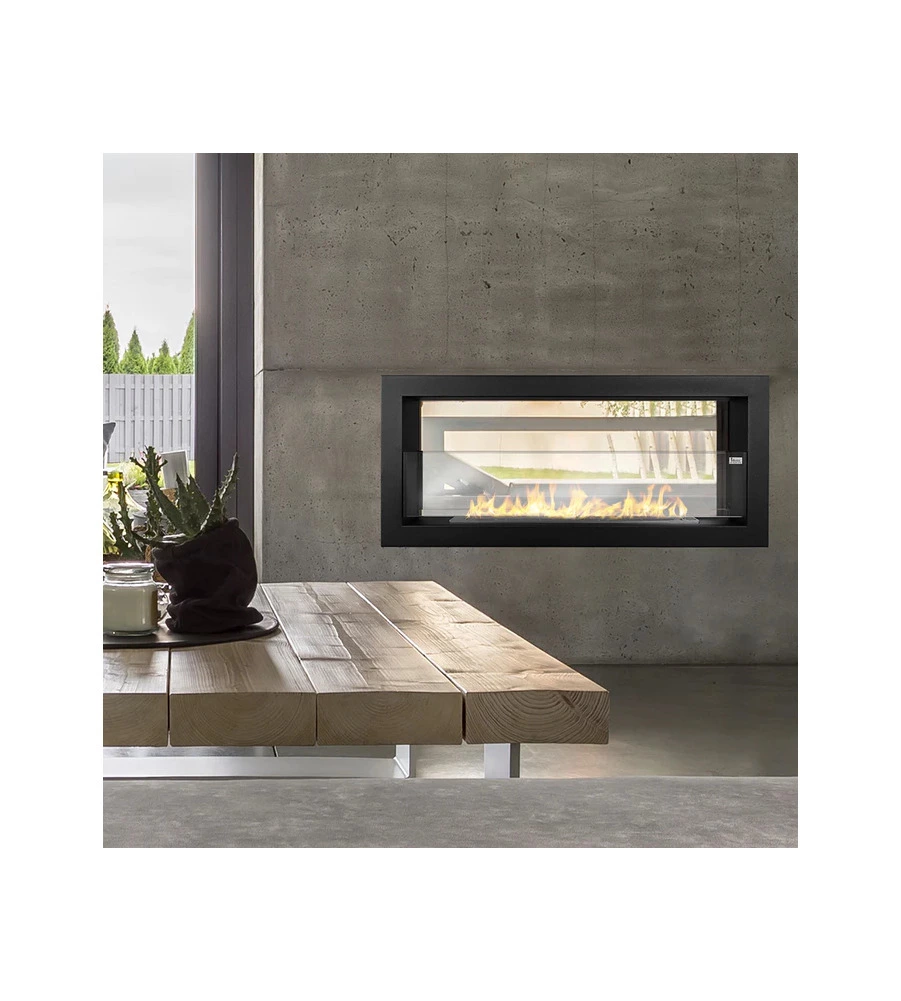 CAMINO BIOETANOLO DA INCASSO 2 LATI DIVINA FIRE "MONTEFALCO 90" IN ACCIAIO NERO 90X15,2X40 CM