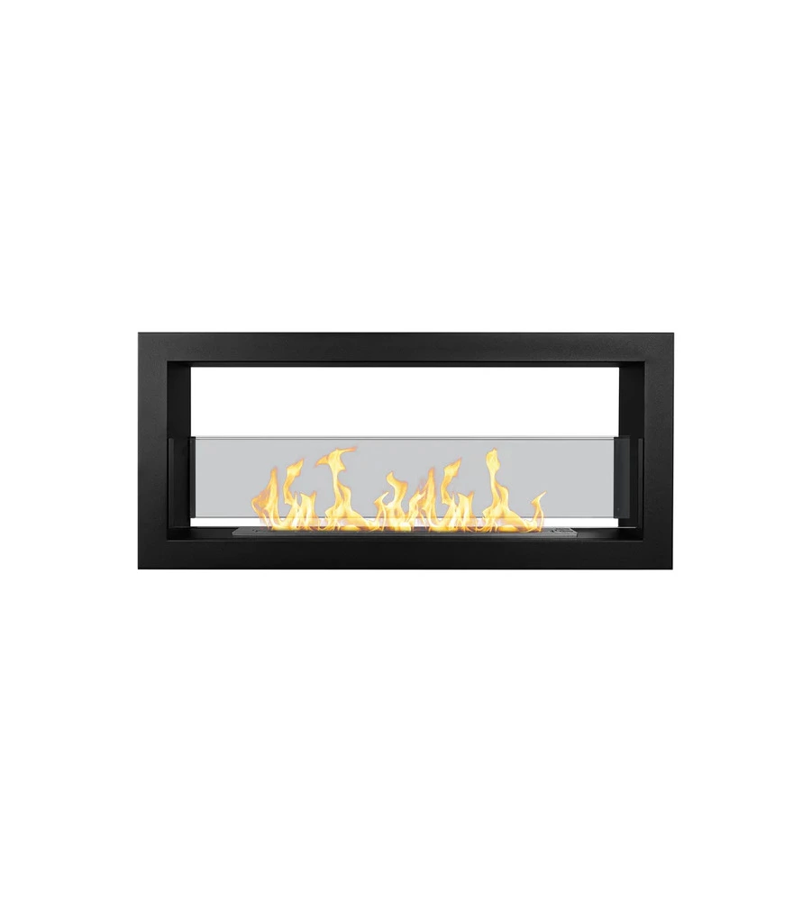 CAMINO BIOETANOLO DA INCASSO 2 LATI DIVINA FIRE "MONTEFALCO 90" IN ACCIAIO NERO 90X15,2X40 CM