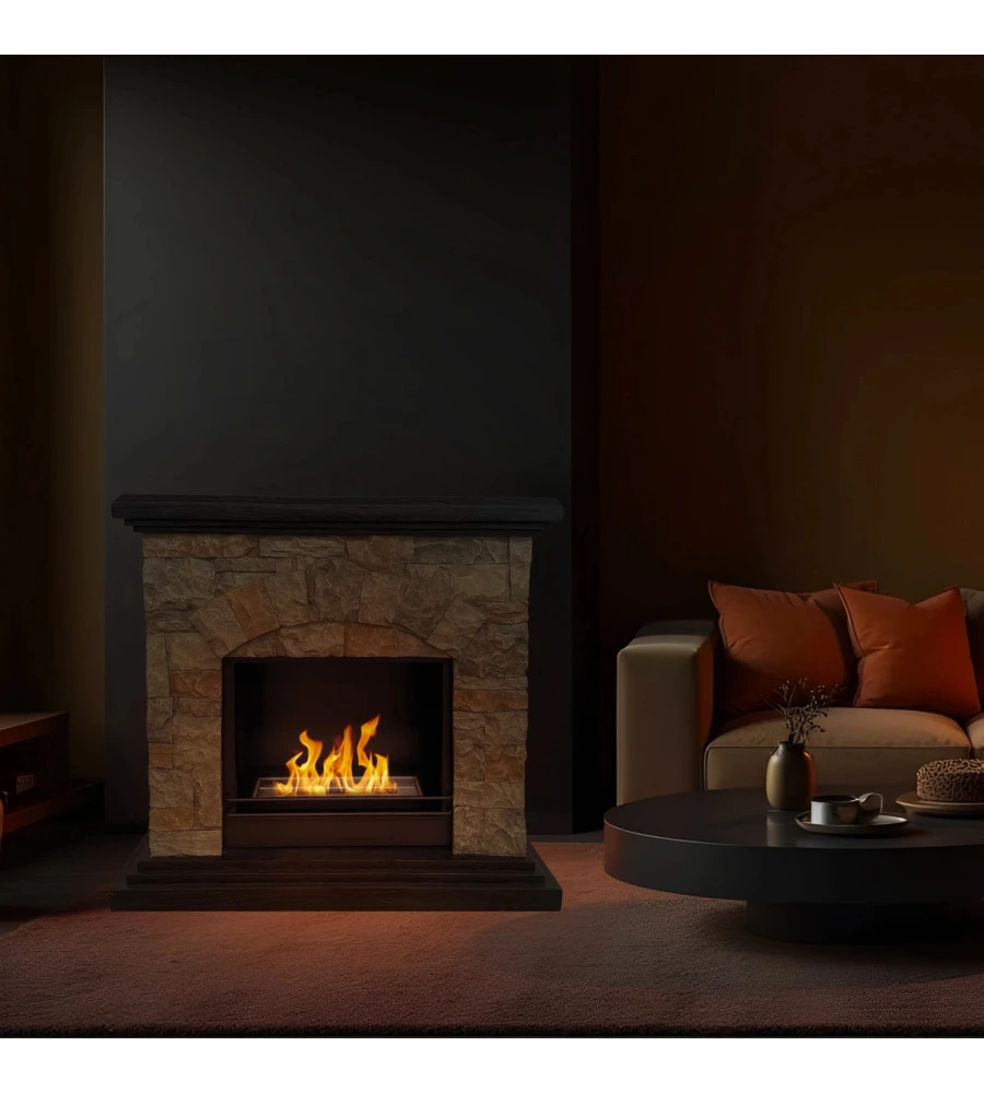 CAMINO BIOETANOLO DA TERRA DIVINA FIRE "BELLUNO" IN RESINA EFFETTO FINTA PIETRA 105X38X100 CM