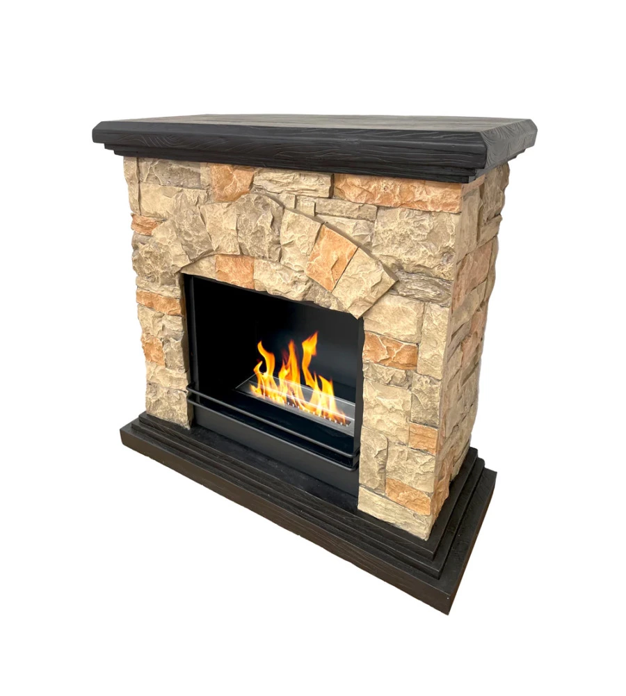 CAMINO BIOETANOLO DA TERRA DIVINA FIRE "BELLUNO" IN RESINA EFFETTO FINTA PIETRA 105X38X100 CM