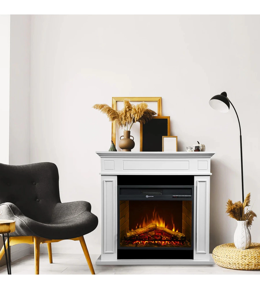 CAMINO ELETTRICO DA TERRA DIVINA FIRE "JEFFERSON" IN LEGNO BIANCO 89,5X90,5X28 CM
