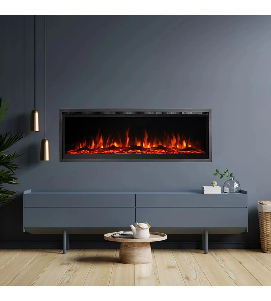 CAMINO ELETTRICO DA INCASSO DIVINA FIRE "CHICAGO" NERO 127X14X45 CM