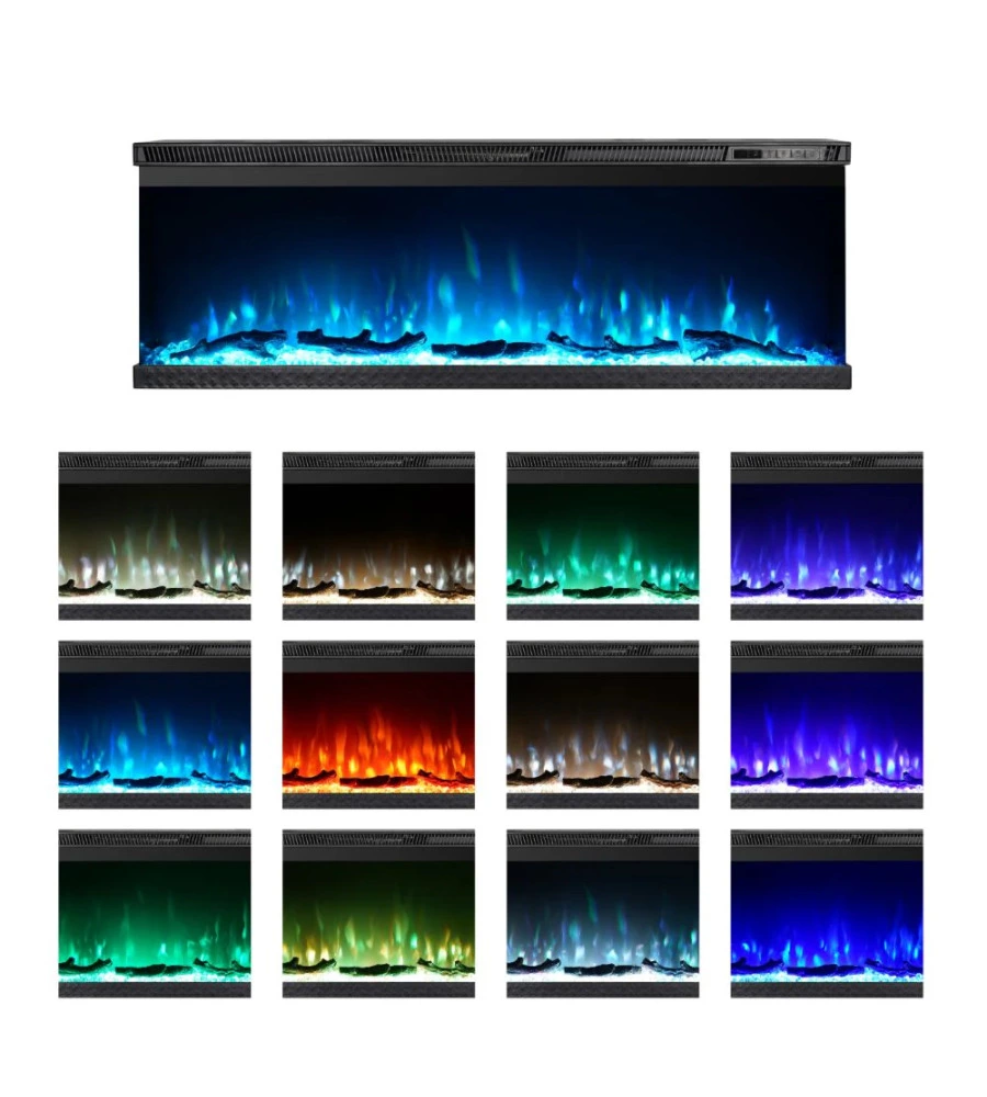 CAMINO ELETTRICO DA INCASSO DIVINA FIRE "BOSTON 100" CON 3 LATI VISIBILI NERO 101,6X20x44 CM