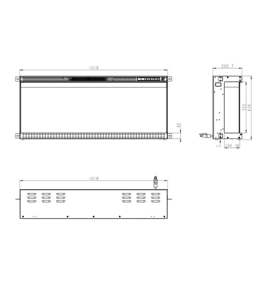 CAMINO ELETTRICO DA INCASSO DIVINA FIRE "BOSTON 100" CON 3 LATI VISIBILI NERO 101,6X20x44 CM