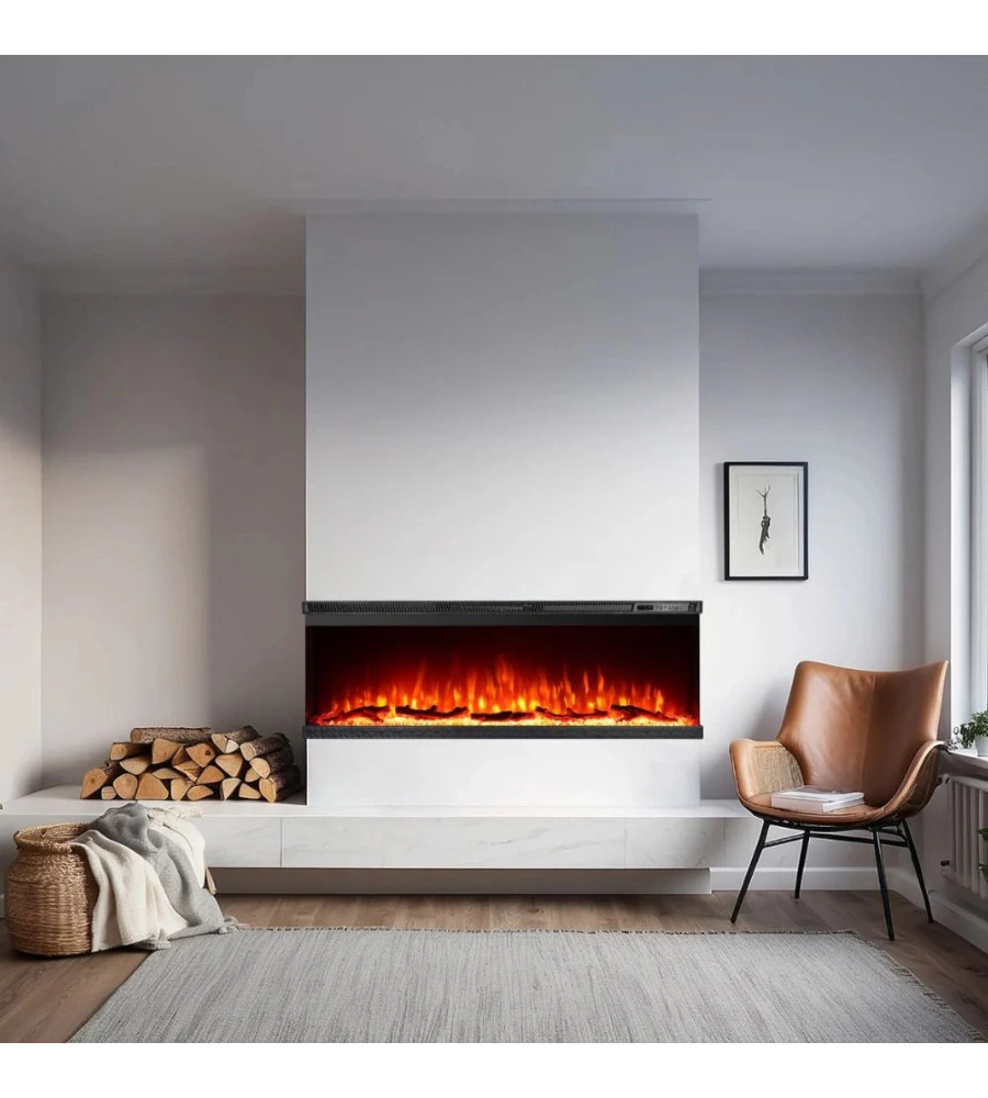 CAMINO ELETTRICO DA INCASSO 3 LATI DIVINA FIRE "BOSTON 130" NERO 127X14X45 CM