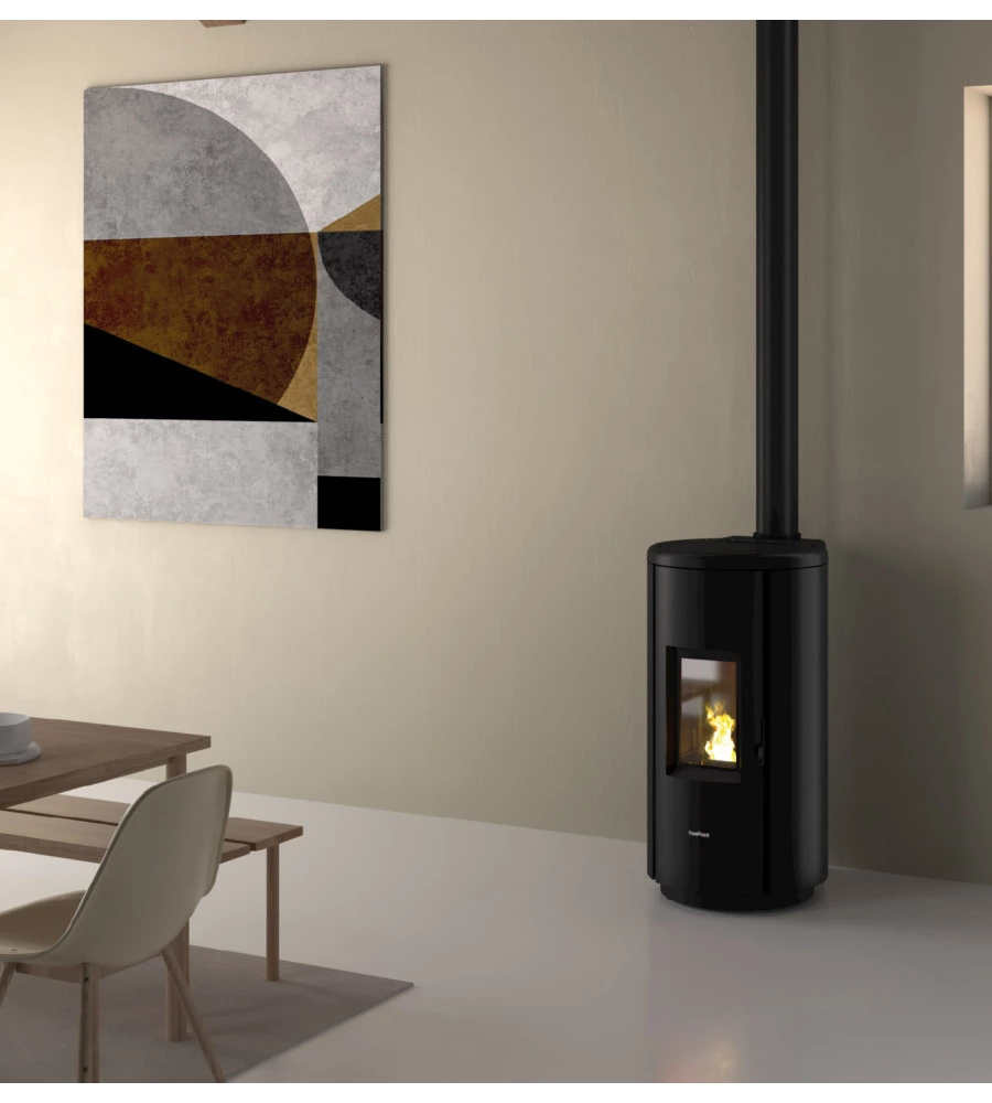 STUFA A PELLET ERMETICA FREEPOINT "CHROME 7 NG" NERO 7 KW