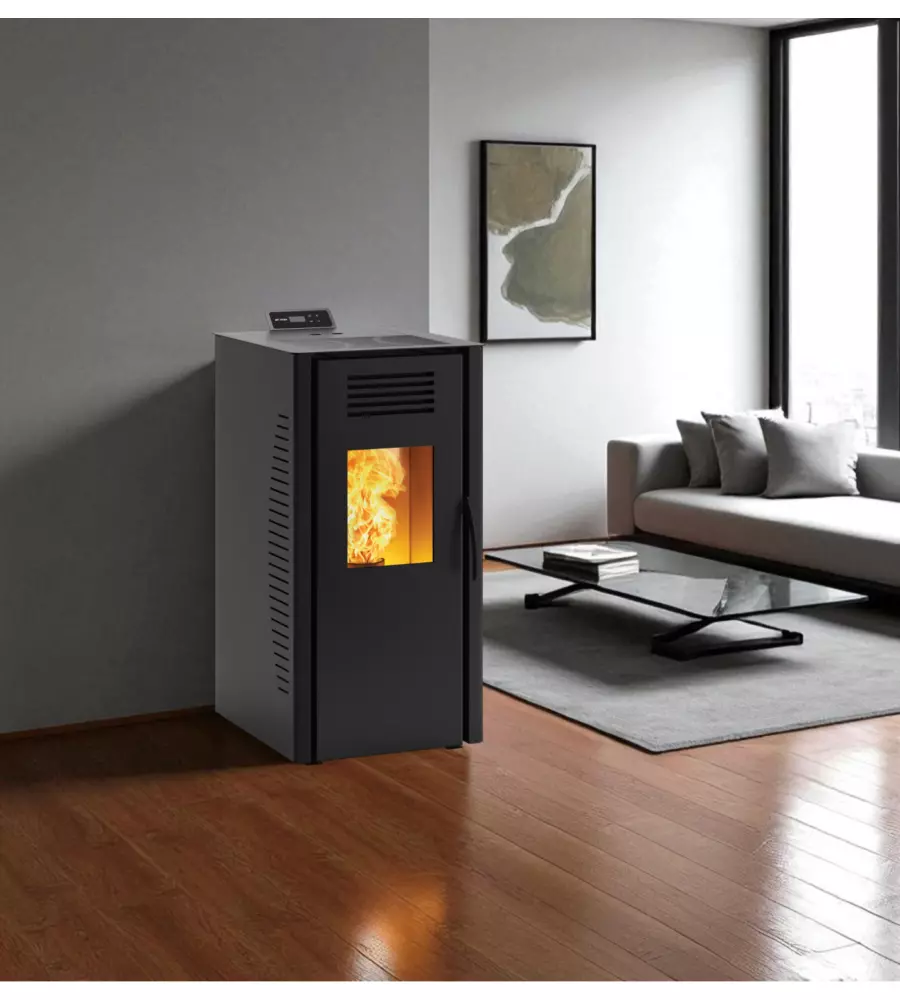 STUFA A PELLET VENTILATA "BURANO PLUS" NERO 8 KW CON WI-FI E BLUETOOTH