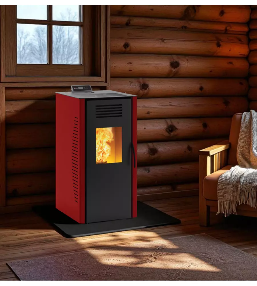STUFA A PELLET VENTILATA "BURANO PLUS" ROSSO 8 KW CON WI-FI E BLUETOOTH