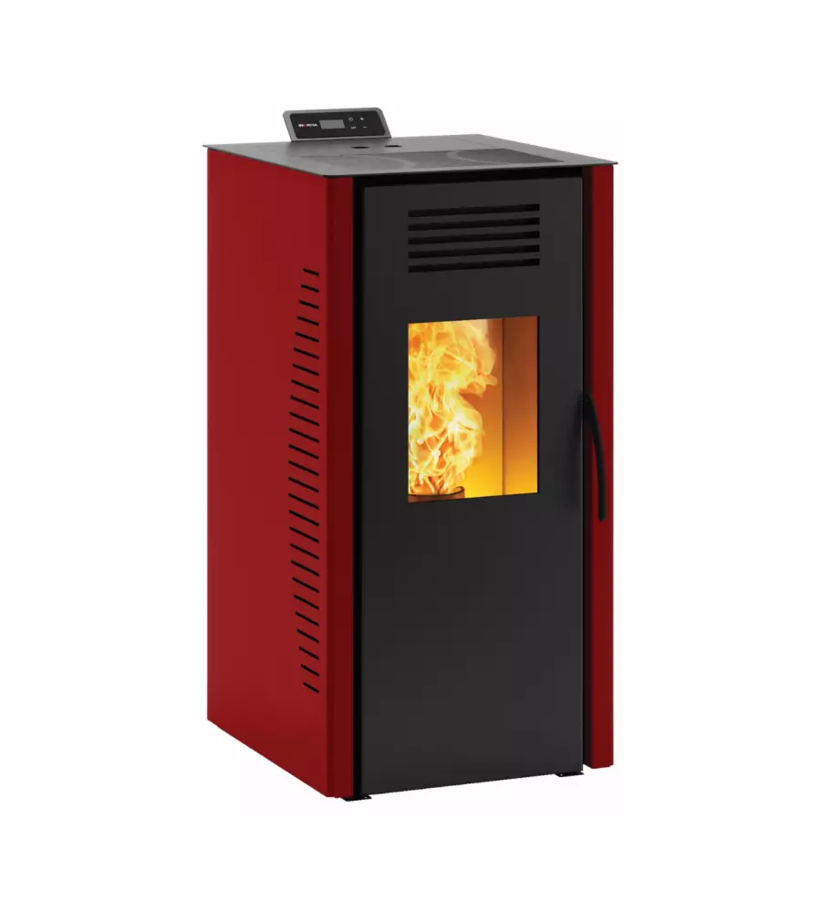 STUFA A PELLET VENTILATA "BURANO PLUS" ROSSO 8 KW CON WI-FI E BLUETOOTH