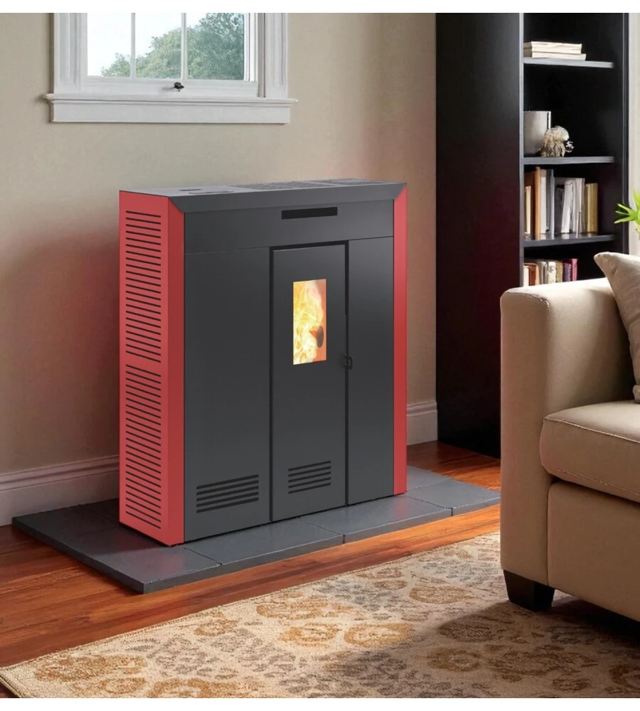 STUFA A PELLET SLIM CANALIZZATA E VENTILATA INVICTA "DAGLAN PLUS" ROSSO 8,3 KW