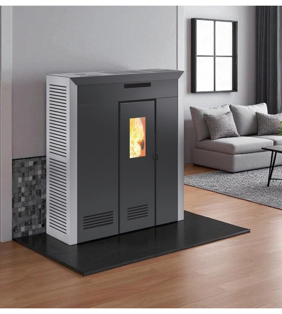 STUFA A PELLET SLIM CANALIZZATA E VENTILATA INVICTA "DAGLAN PLUS" GRIGIO 8,3 KW