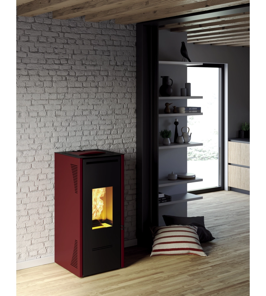 STUFA A PELLET CANALIZZATA E VENTILATA INVICTA "TALO PLUS" ROSSO 11,6 KW