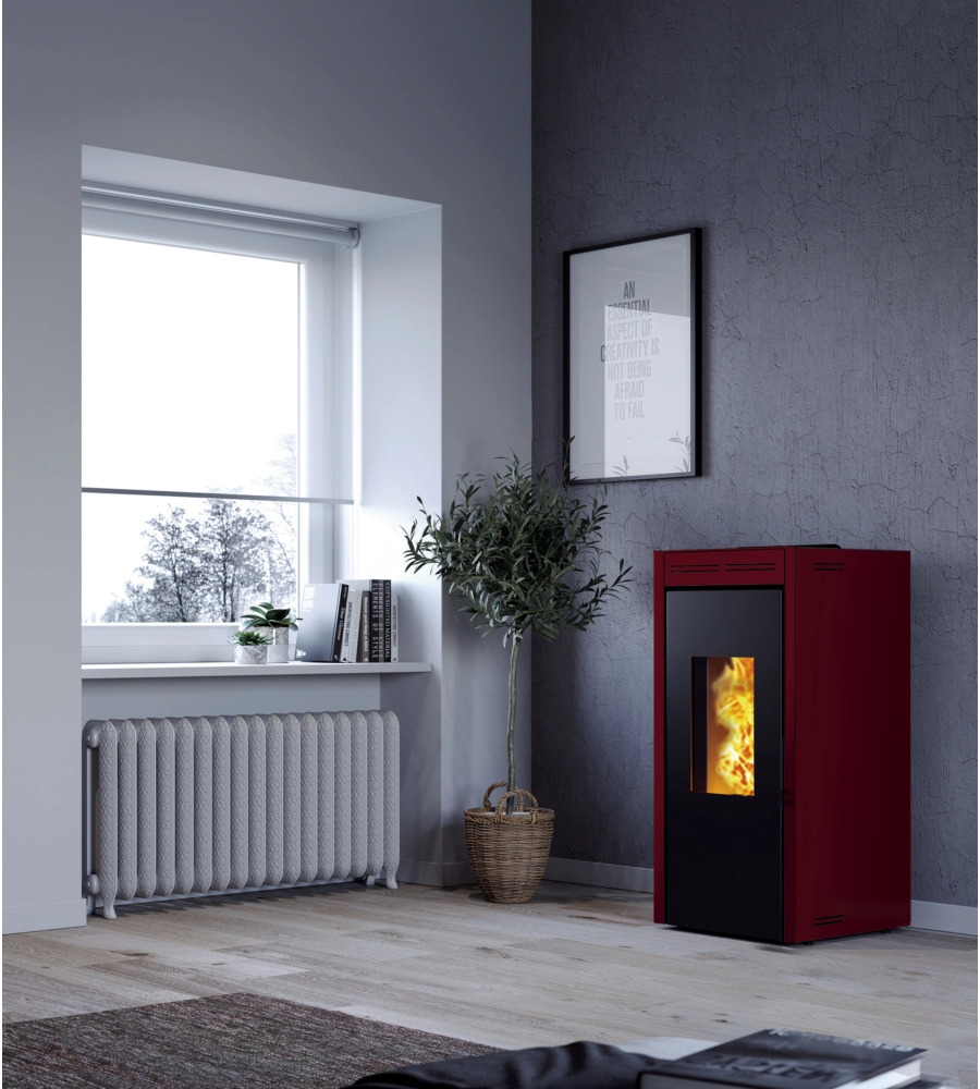 TERMOSTUFA A PELLET ERMETICA INVICTA "TERAMO PLUS" ROSSO 17,2 KW