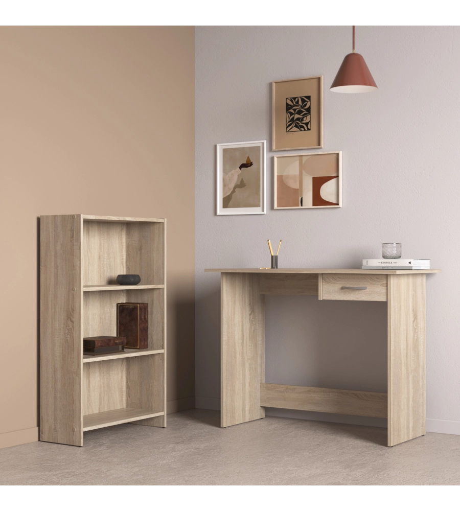 SET SCRIVANIA CON CASSETTO E LIBRERIA 3 RIPIANI ROVERE