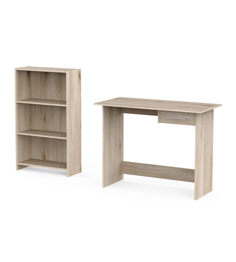 SET SCRIVANIA CON CASSETTO E LIBRERIA 3 RIPIANI ROVERE
