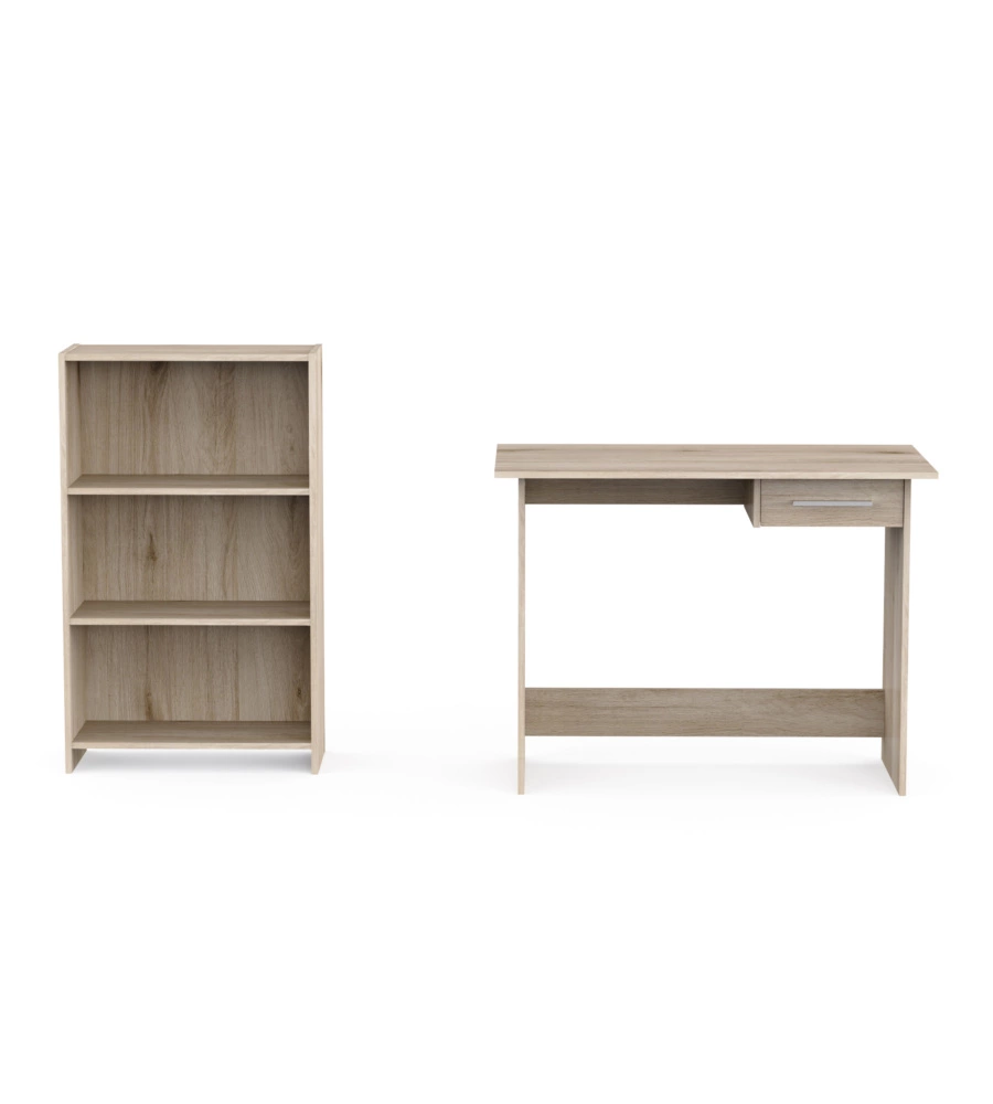 SET SCRIVANIA CON CASSETTO E LIBRERIA 3 RIPIANI ROVERE