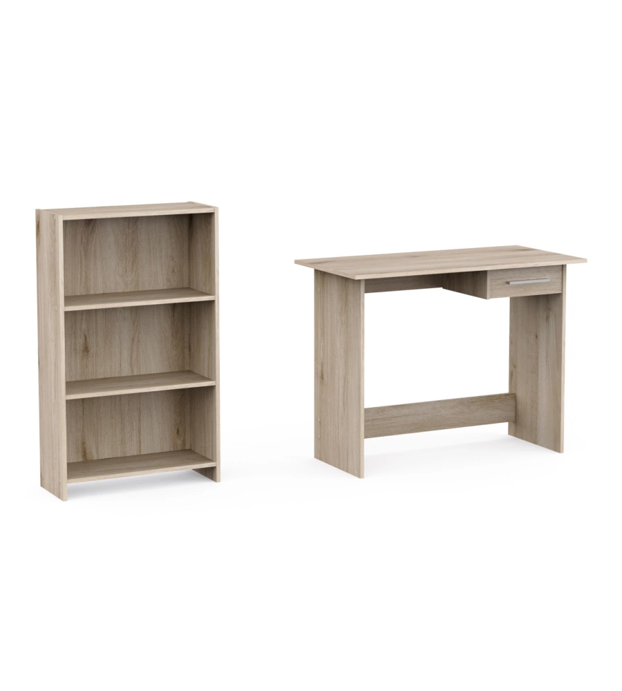 SET SCRIVANIA CON CASSETTO E LIBRERIA 3 RIPIANI ROVERE