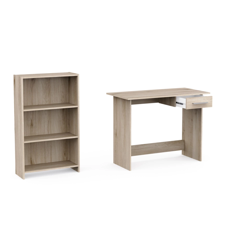 SET SCRIVANIA CON CASSETTO E LIBRERIA 3 RIPIANI ROVERE