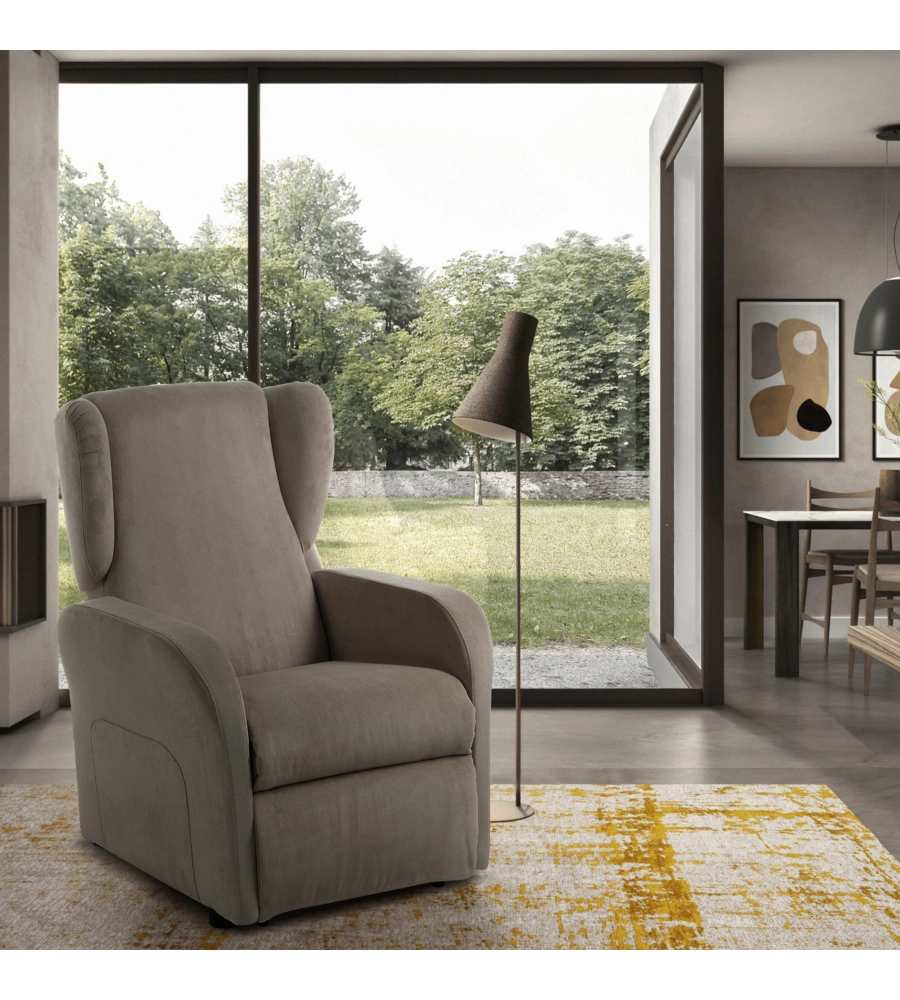 POLTRONA BELLAHOME "STAR" CON RECLINER IN TESSUTO TORTORA 73X77X106 CM