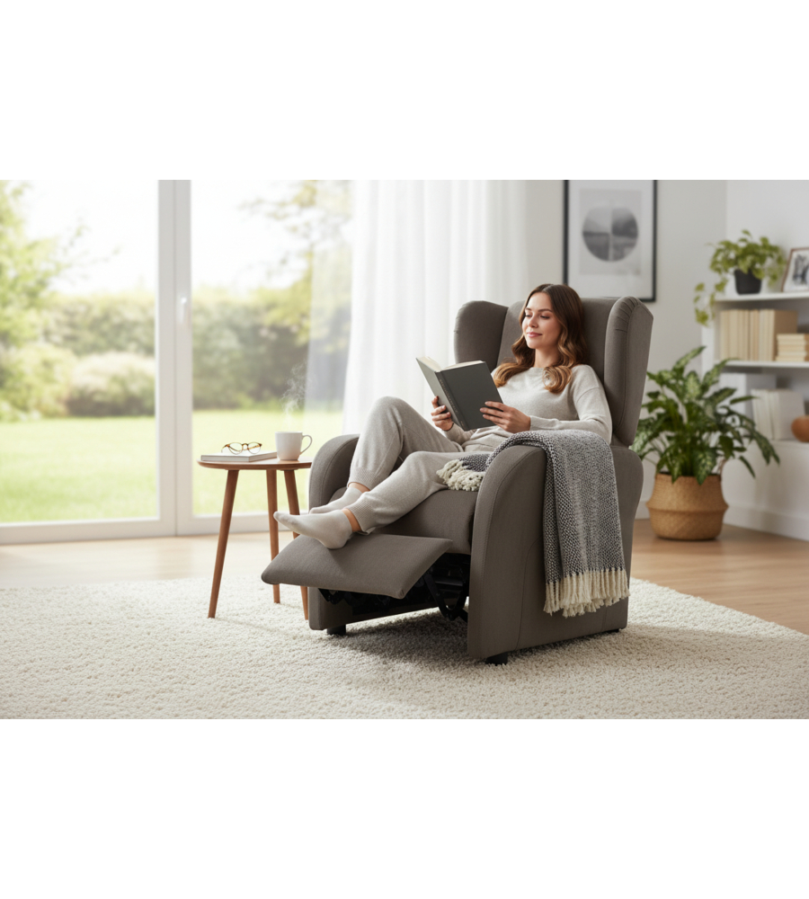 POLTRONA BELLAHOME "DIVA" CON RECLINER IN TESSUTO TORTORA 73X77X106 CM