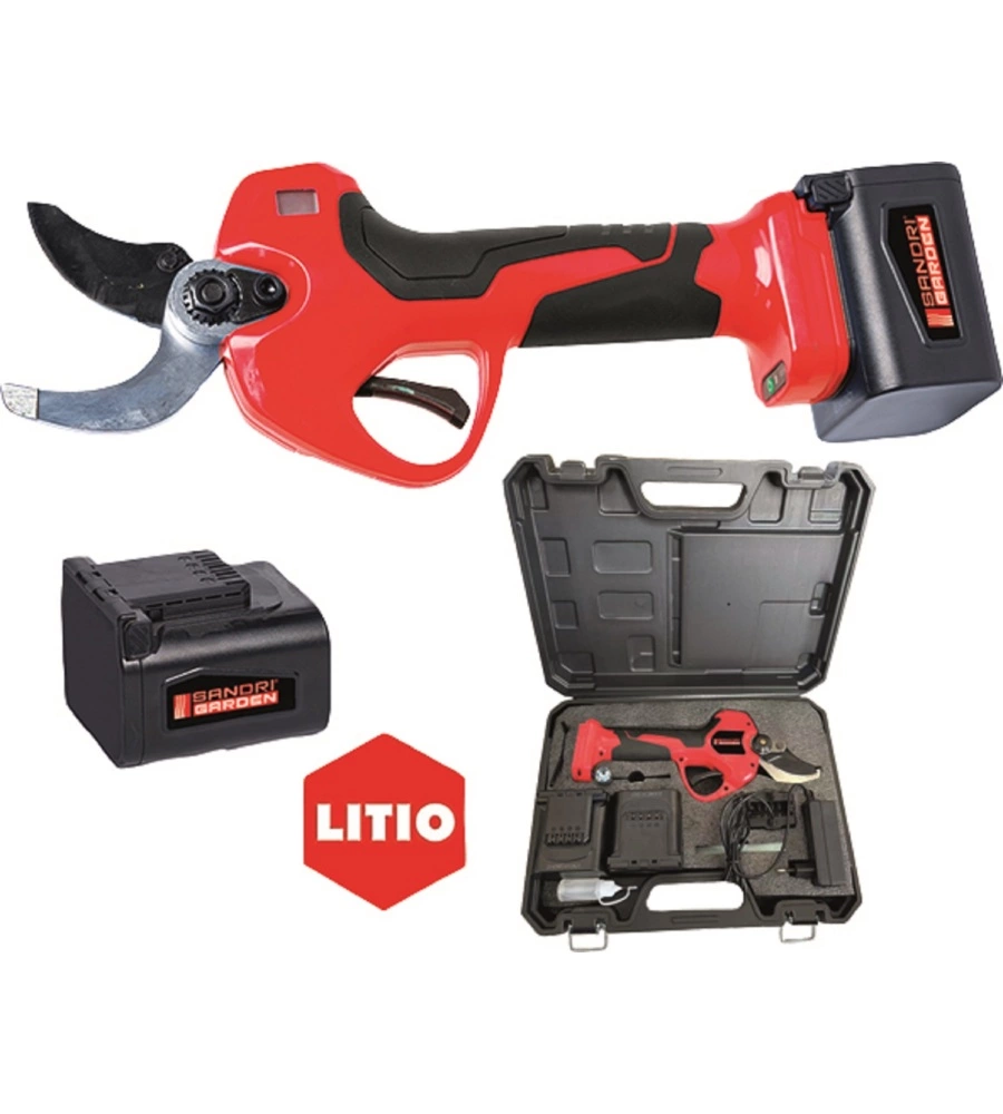 KIT FORBICE DA POTATURA SANDRIGARDEN "SG-FP 4000" TAGLIO 40 MM 2 BATTERIE 21V 4AH E ASTA TELESCOPICA 300 CM