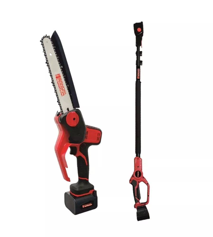KIT POTATORE A CATENA A BATTERIA SANDRIGARDEN "SG-TR2400" BARRA 24 CM 2 BATTERIE 21V 4AH E ASTA TELESCOPICA 300 CM