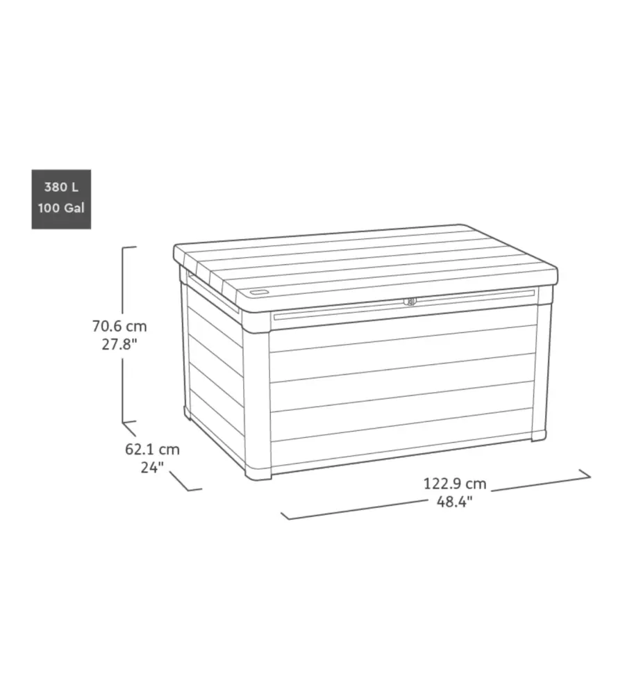 BAULE DA ESTERNO KETER "SIGNATURE DECO BOX 100" IN RESINA EFFETTO LEGNO 380 LT 122,9X62,1X76,6 CM