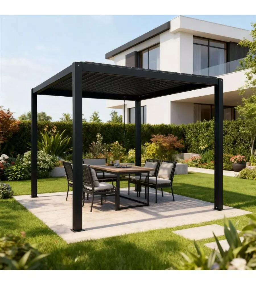 PERGOLA BIOCLIMATICA EUROGARDEN "AFRODITE" CON APERTURA A MANOVELLA AD ASTA IN ACCIAIO ANTRACITE 3X3X2,5 MT