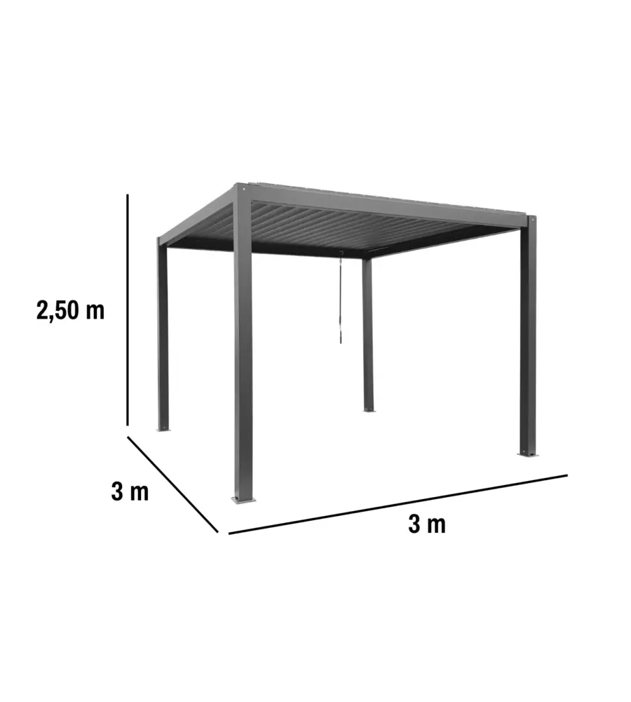 PERGOLA BIOCLIMATICA EUROGARDEN "AFRODITE" CON APERTURA A MANOVELLA AD ASTA IN ACCIAIO ANTRACITE 3X3X2,5 MT