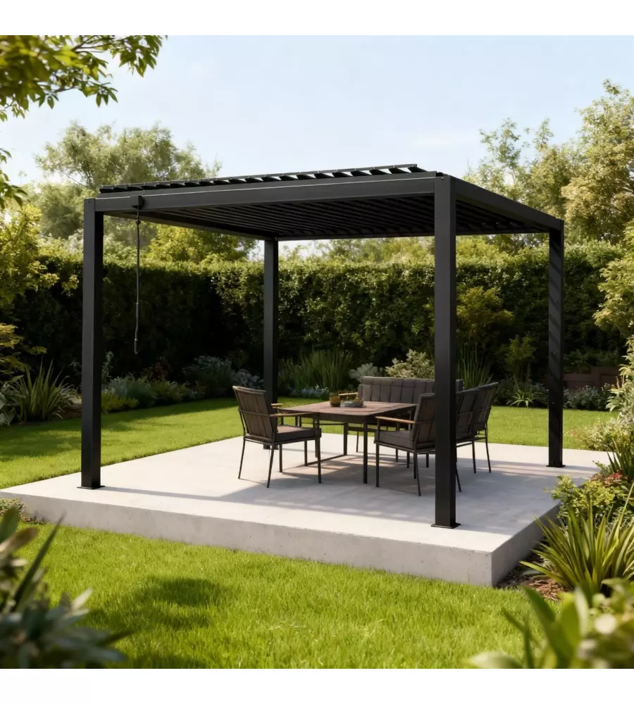 PERGOLA BIOCLIMATICA EUROGARDEN "AFRODITE" CON APERTURA A MANOVELLA AD ASTA IN ACCIAIO ANTRACITE 3X4X2,5 MT