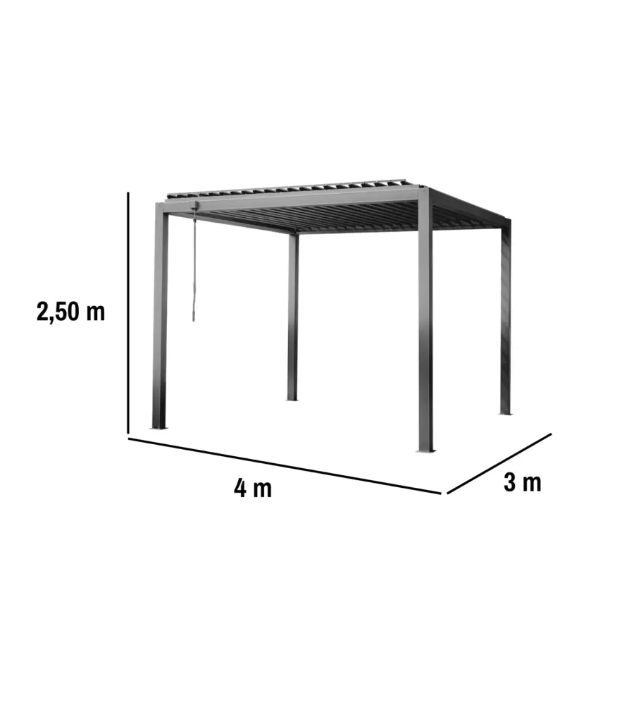 PERGOLA BIOCLIMATICA EUROGARDEN "AFRODITE" CON APERTURA A MANOVELLA AD ASTA IN ACCIAIO ANTRACITE 3X4X2,5 MT
