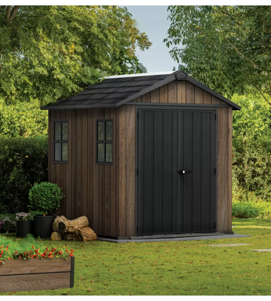CASETTA DA GIARDINO KETER "APEX 757/775" IN RESINA MARRONE DOPPIA OPZIONE MONTAGGIO 230X223,8X246 CM