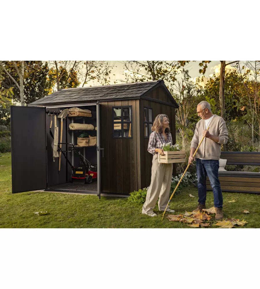 CASETTA DA GIARDINO KETER "APEX 759/975" IN RESINA MARRONE DOPPIA OPZIONE MONTAGGIO 230X287X246 CM