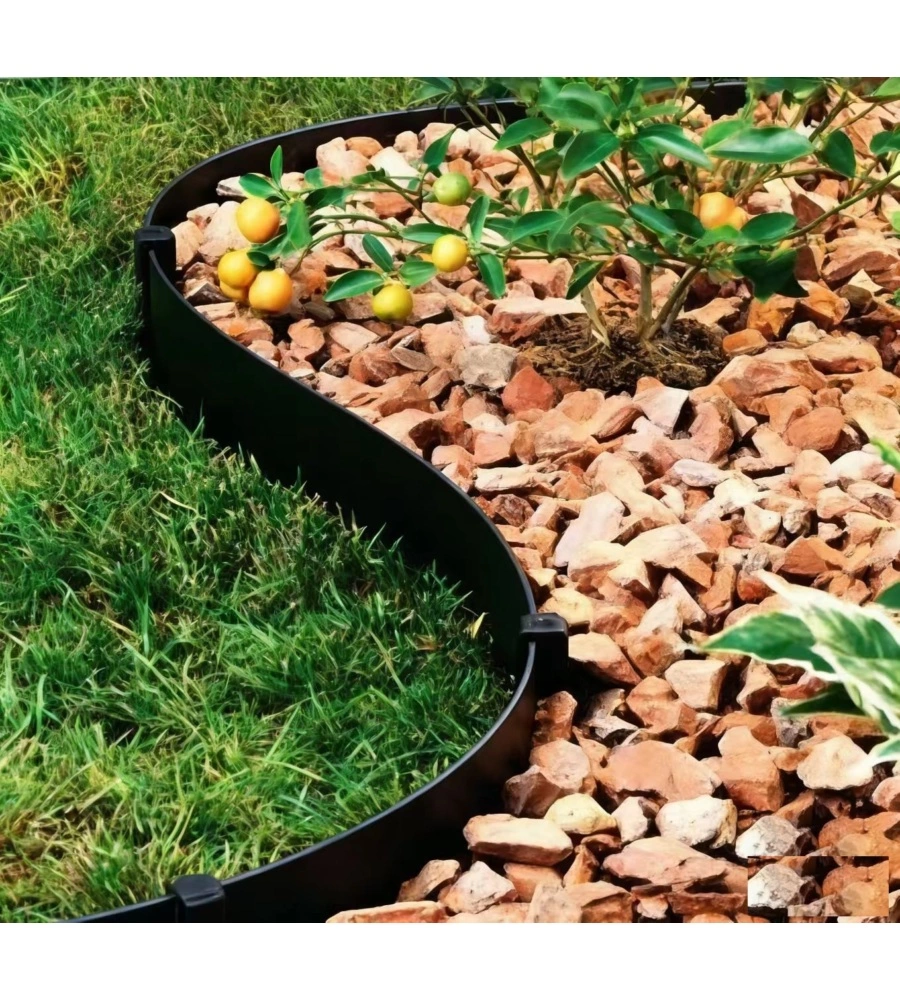 Bordura da esterno EuroGarden in plastica grigio con 6 picchetti 5 metri