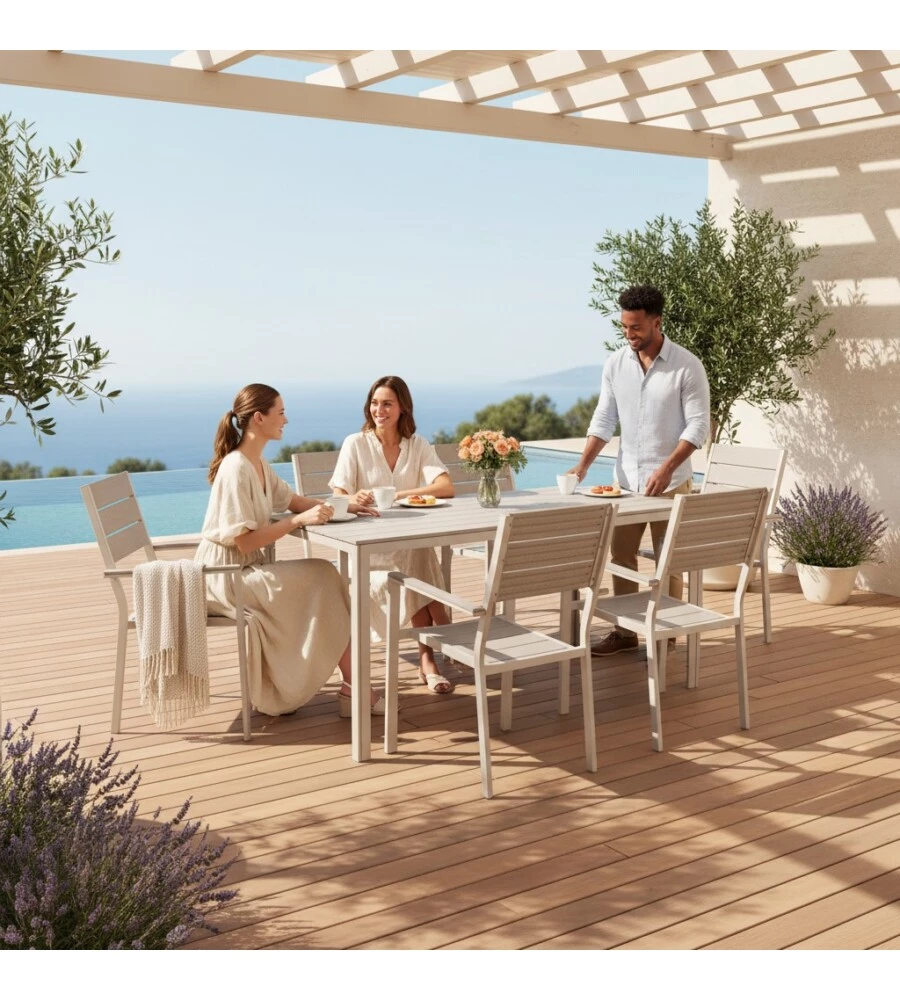 SET DA GIARDINO EUROGARDEN "IBISCO" IN HDPE TORTORA TAVOLO E 6 SEDIE