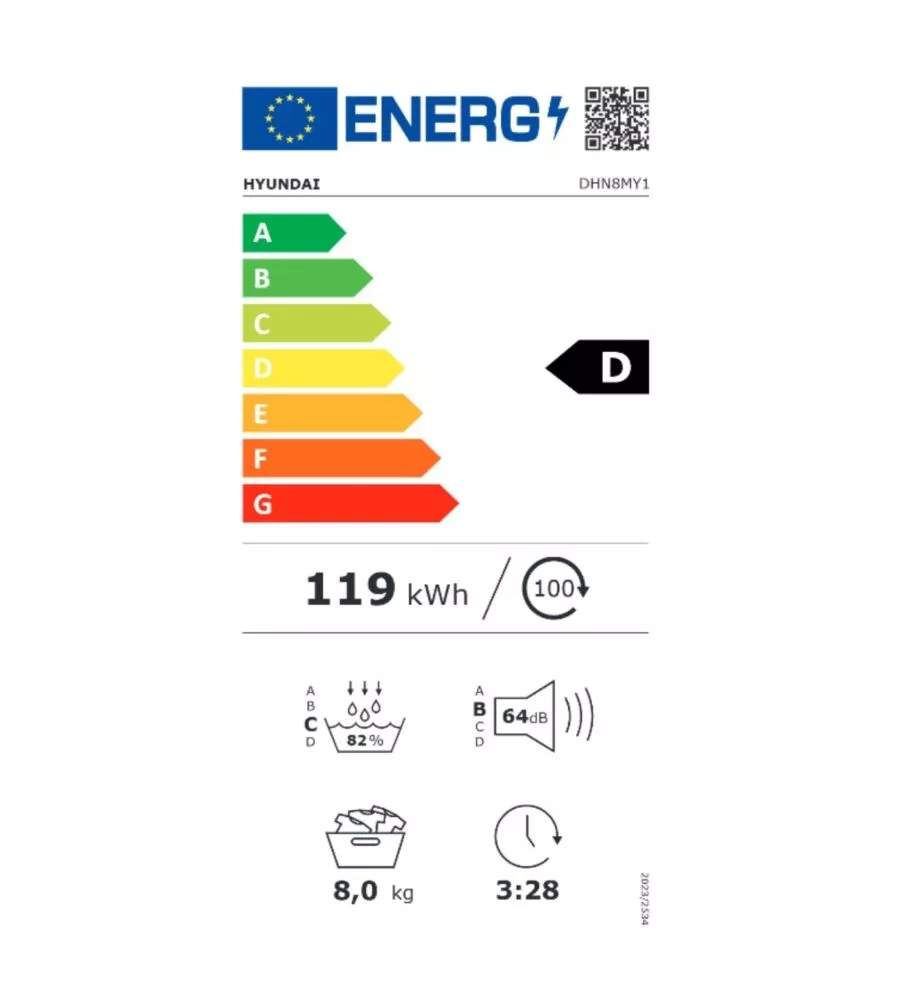 ASCIUGATRICE A POMPA DI CALORE HYUNDAY "DHN-8MY1" CARICO 8 KG CLASSE ENERGETICA D