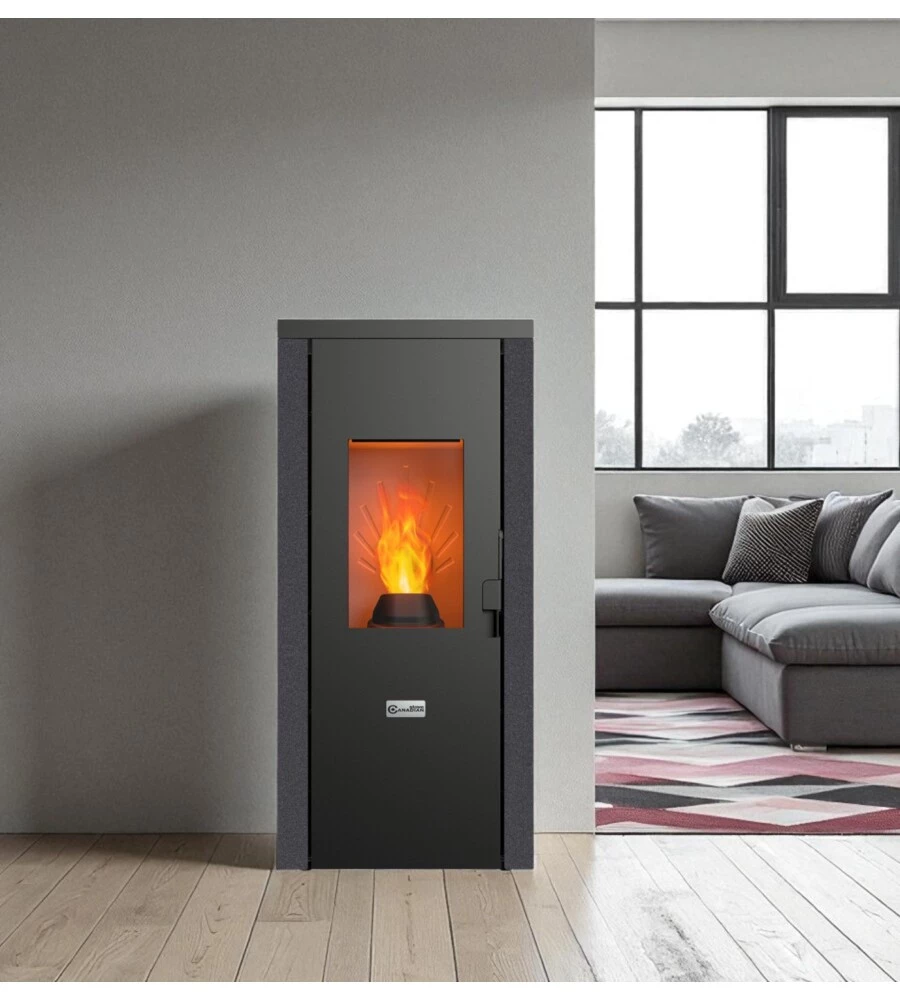 STUFA A PELLET ERMETICA CANADIAN STOVE "DESIGNEVO FINE DUSTER" GRIGIO PUNTINATO 8 KW